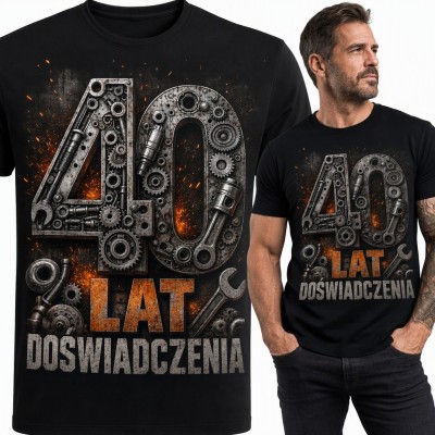 Koszulka męska na 40 urodziny „40 lat doświadczenia” - dla mechanika