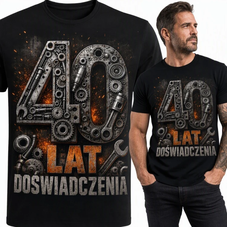 Koszulka męska na 40 urodziny „40 lat doświadczenia” - dla mechanika