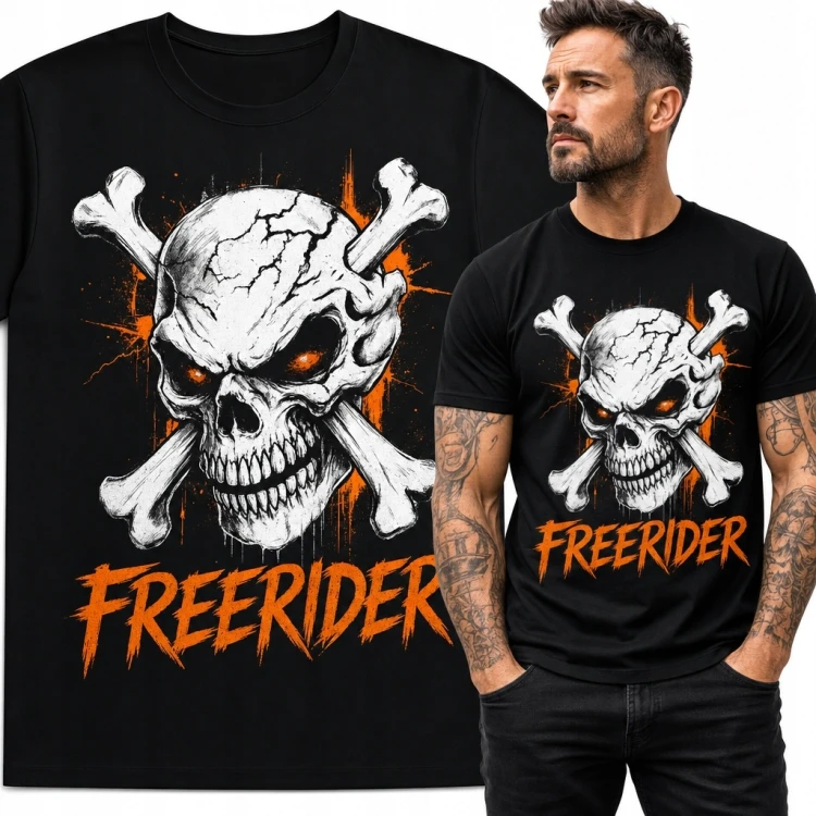 Koszulka męska z czaszką „Freerider” - motocyklowy wzór grunge