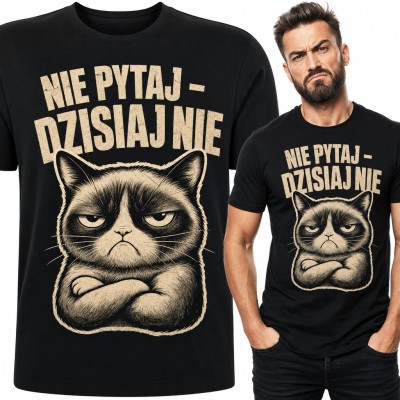 Koszulka męska „Nie pytaj - dzisiaj nie” z obrażonym kotem