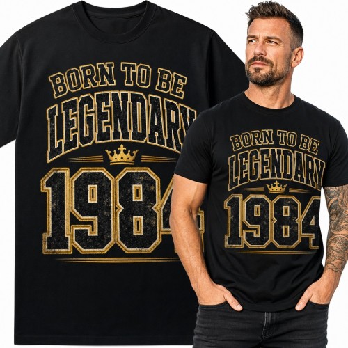 Koszulka męska „Born to Be Legendary 1984” na 42 urodziny ze złotą koroną