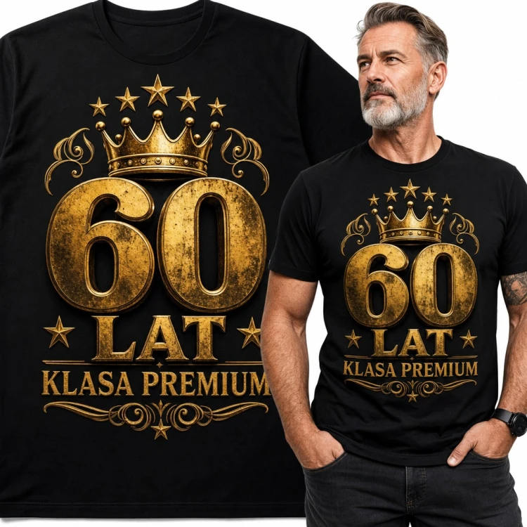 Koszulka męska na 60 urodziny „60 lat klasa premium” ze złotą koroną