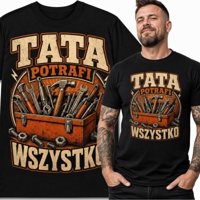 Koszulka męska „Tata potrafi wszystko” ze skrzynką narzędzi