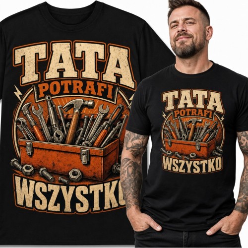 Koszulka męska „Tata potrafi wszystko” ze skrzynką narzędzi