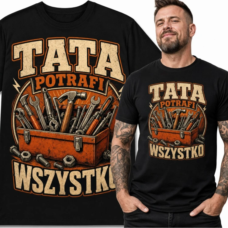 Koszulka męska „Tata potrafi wszystko” ze skrzynką narzędzi