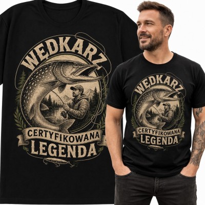 Koszulka męska „Wedkarz certyfikowana legenda” ze szczupakiem dla wędkarza