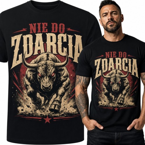 Koszulka męska z szarżującym bykiem - „Nie do zdarcia”