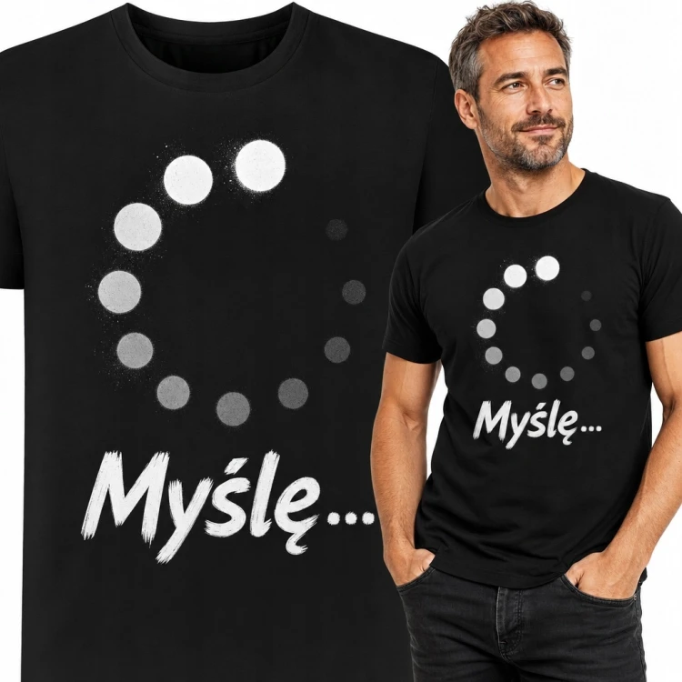 Koszulka męska „Myślę...” ze wskaźnikiem ładowania - cyfrowy humor