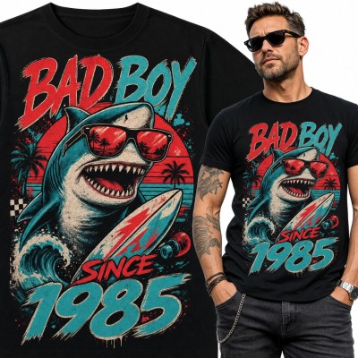 Koszulka męska „Bad Boy since 1985” z rekinem surferem - na 41 urodziny