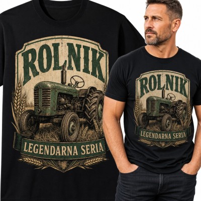 Koszulka męska „Rolnik legendarna seria” - stary traktor w polu zboża