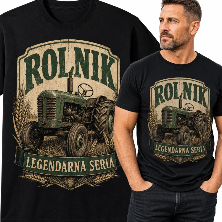 Koszulka męska „Rolnik legendarna seria” - stary traktor w polu zboża