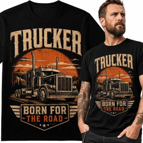 Koszulka męska „Trucker Born for the Road” - retro TIR dla kierowcy ciężarówki