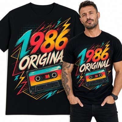Koszulka męska „1986 Original” na 40 urodziny - kaseta w stylu lat 80