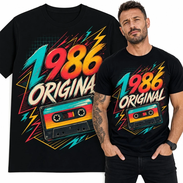 Koszulka męska „1986 Original” na 40 urodziny - kaseta w stylu lat 80