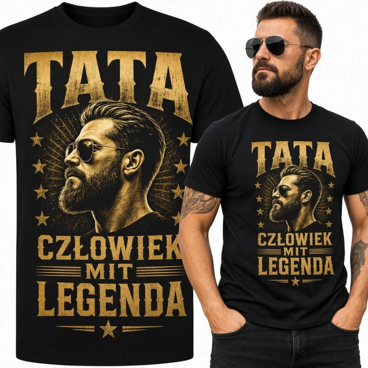 Koszulka męska „Tata człowiek mit legenda” - brodacz w pilotkach na Dzień Ojca