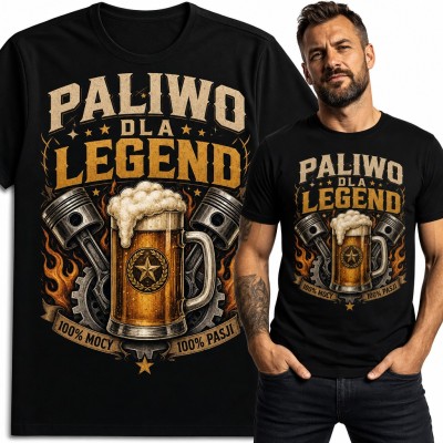 Koszulka męska „Paliwo dla legend” - kufel piwa i tłoki silnika