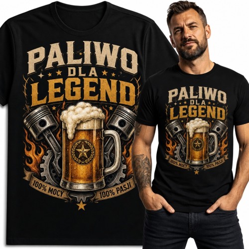 Koszulka męska „Paliwo dla legend” - kufel piwa i tłoki silnika