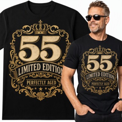 Koszulka męska na 55 urodziny „55 Limited Edition Perfectly Aged” ze złotą koroną