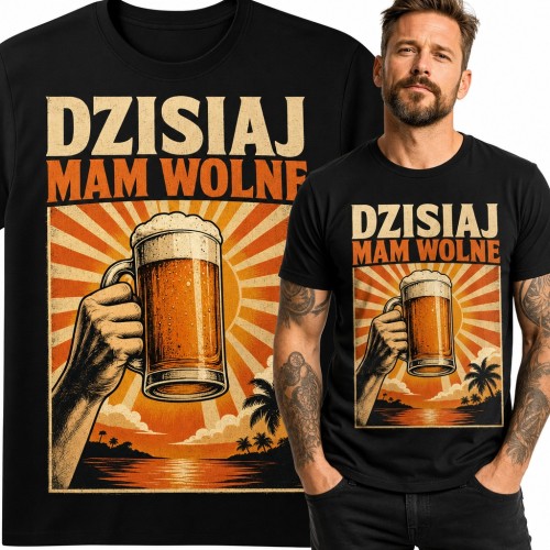 Koszulka męska „Dzisiaj mam wolne” z kuflem piwa - retro dla piwosza
