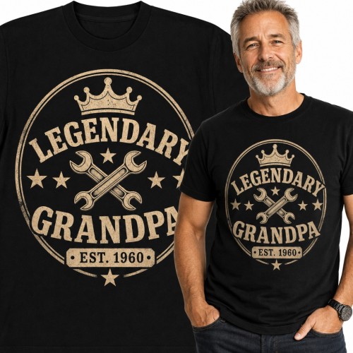 Koszulka męska na 66 urodziny „Legendary Grandpa Est. 1960” - dziadek z kluczami i koroną
