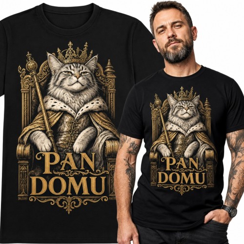 Koszulka męska kot król na tronie „Pan domu”