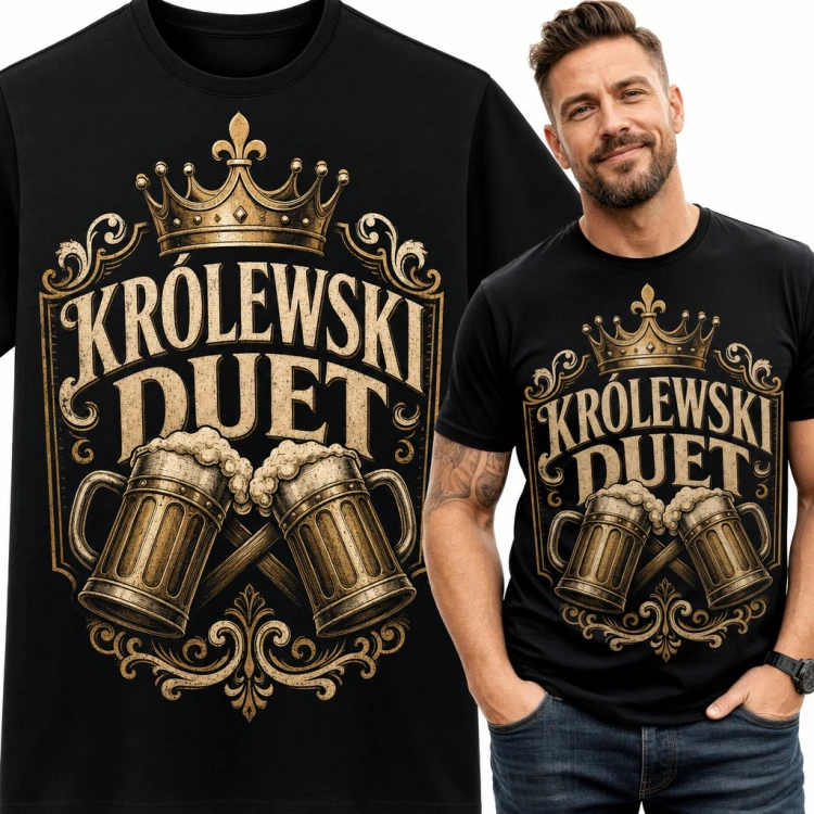 Koszulka męska „Królewski duet” - dwa kufle piwa pod koroną dla piwosza