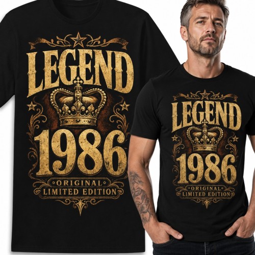 Koszulka męska na 40 urodziny „Legend 1986” ze złotą koroną
