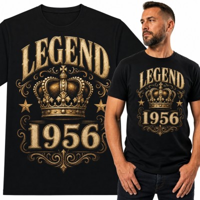 Koszulka męska „Legend 1956” ze złotą koroną na 70 urodziny