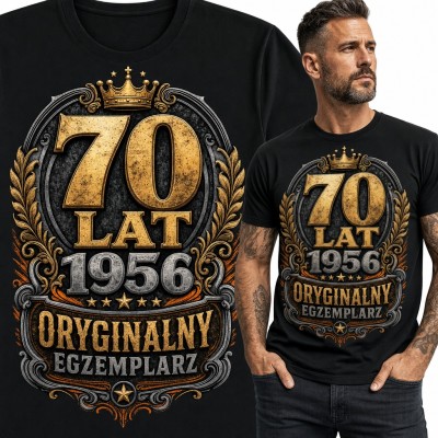 Koszulka męska na 70 urodziny „70 lat 1956 oryginalny egzemplarz” z koroną