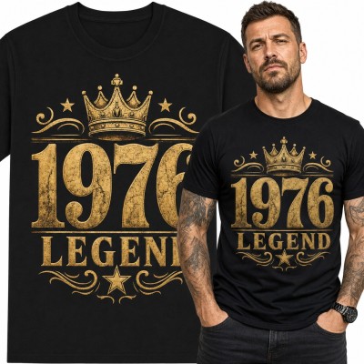 Koszulka męska na 50 urodziny „1976 Legend” ze złotą koroną