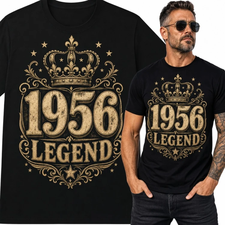 Koszulka męska na 70 urodziny „1956 Legend” ze złotą koroną