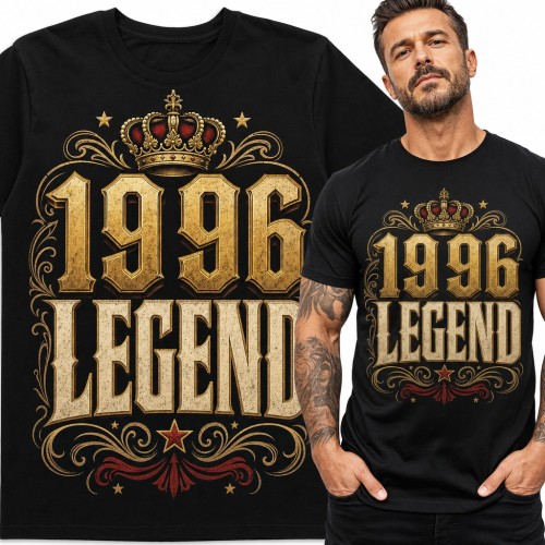 Koszulka męska „1996 Legend” na 30 urodziny ze złotą koroną