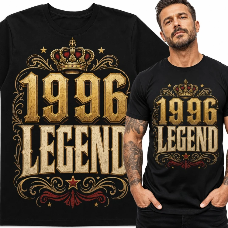Koszulka męska „1996 Legend” na 30 urodziny ze złotą koroną