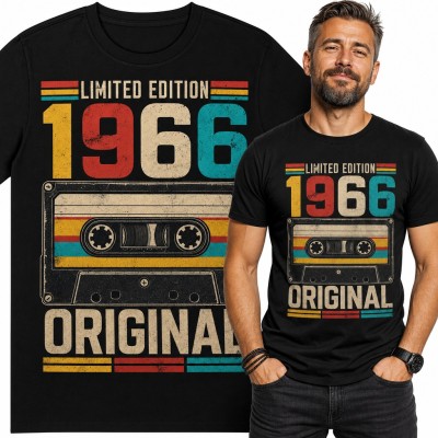 Koszulka męska na 60 urodziny „Limited Edition 1966 Original” z retro kasetą