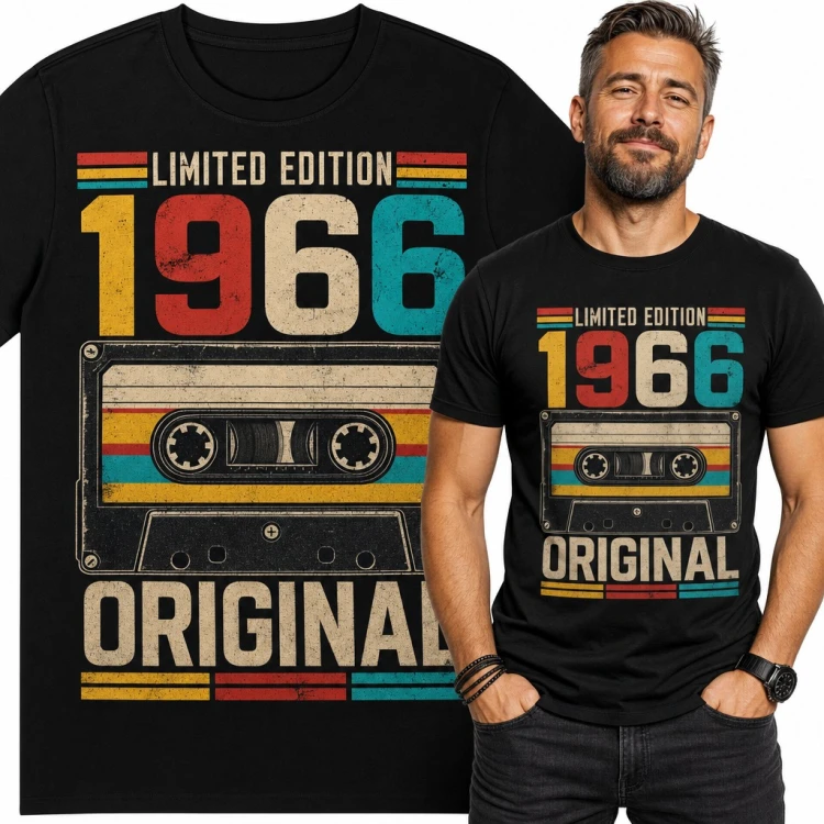 Koszulka męska na 60 urodziny „Limited Edition 1966 Original” z retro kasetą
