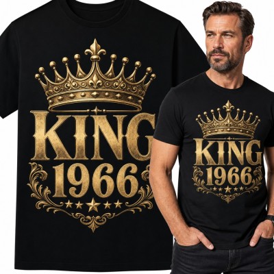 Koszulka męska „King 1966” ze złotą koroną na 60 urodziny