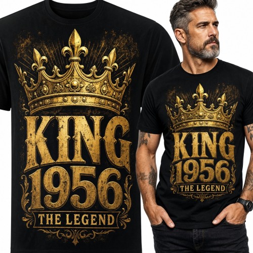 Koszulka męska na 70 urodziny „King 1956 The Legend” ze złotą koroną