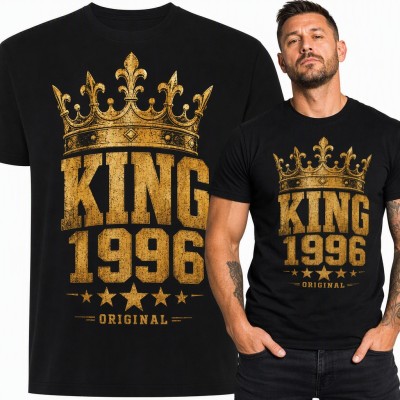 Koszulka męska na 30 urodziny „King 1996 Original” ze złotą koroną