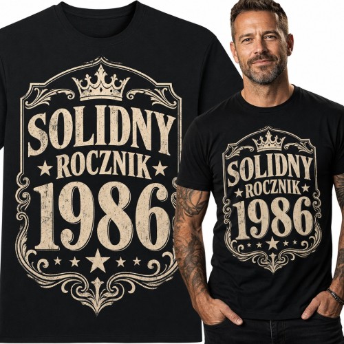 Koszulka męska „Solidny rocznik 1986” na 40 urodziny z koroną