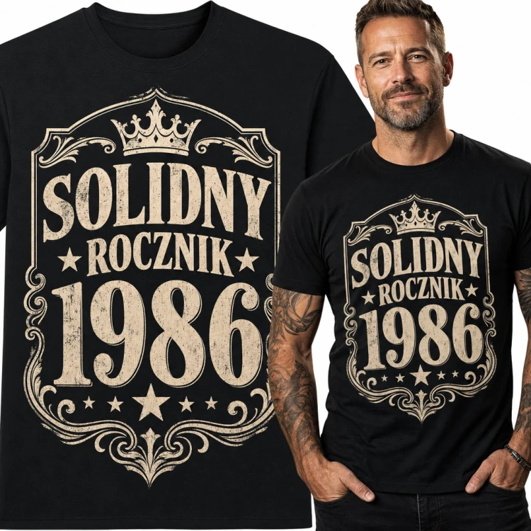 Koszulka męska „Solidny rocznik 1986” na 40 urodziny z koroną