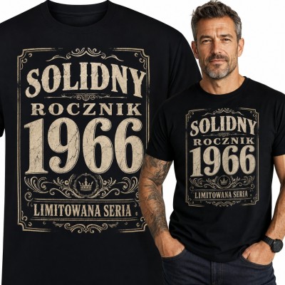 Koszulka męska na 60 urodziny „Solidny rocznik 1966 limitowana seria” - etykieta vintage z koroną