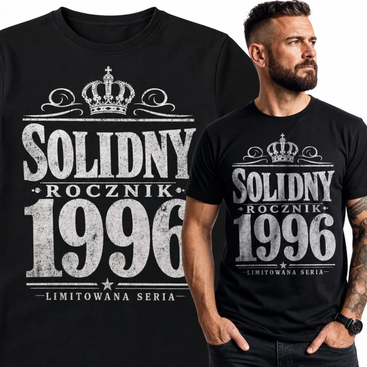 Koszulka męska „Solidny rocznik 1996” z koroną na 30 urodziny