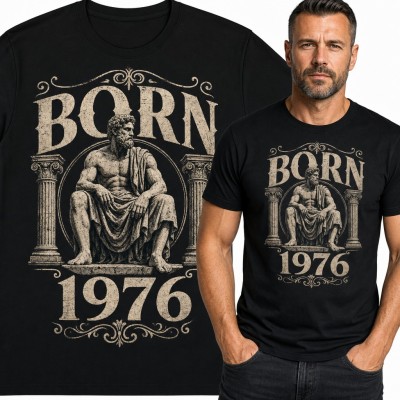Koszulka męska na 50 urodziny „Born 1976” z antycznym posągiem