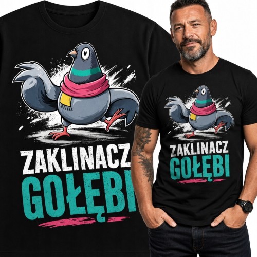 Koszulka męska z gołębiem „Zaklinacz gołębi” - komiksowy wzór