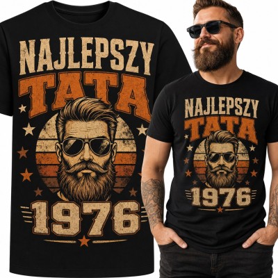 Koszulka męska na 50 urodziny „Najlepszy Tata 1976” - brodacz w okularach retro