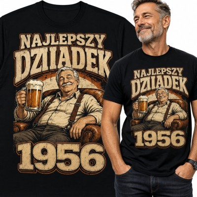 Koszulka męska „Najlepszy dziadek 1956” - na 70 urodziny z kuflem piwa