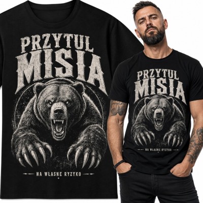 Koszulka męska „Przytul misia” - groźny niedźwiedź grizzly z pazurami