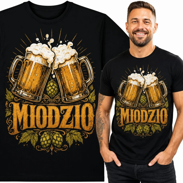 Koszulka męska „Miodzio” - kufle piwa i chmiel dla piwosza