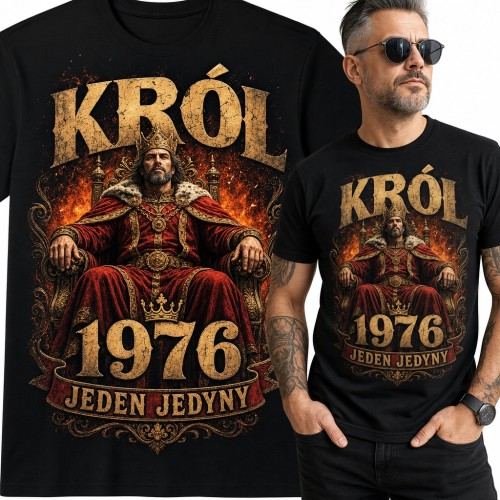 Koszulka męska na 50 urodziny „Król 1976 Jeden jedyny” - władca na tronie