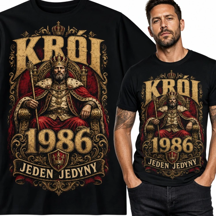 Koszulka męska na 40 urodziny „Król 1986 jeden jedyny” - władca na tronie